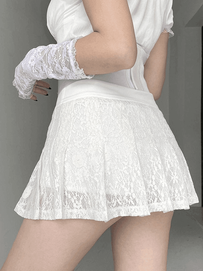 A Line Pleated Lace Mini Skirt - AnotherChill