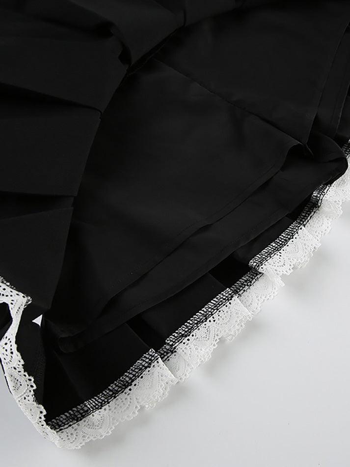 Lace Panel Colorblock Pleated Low Rise Skirts