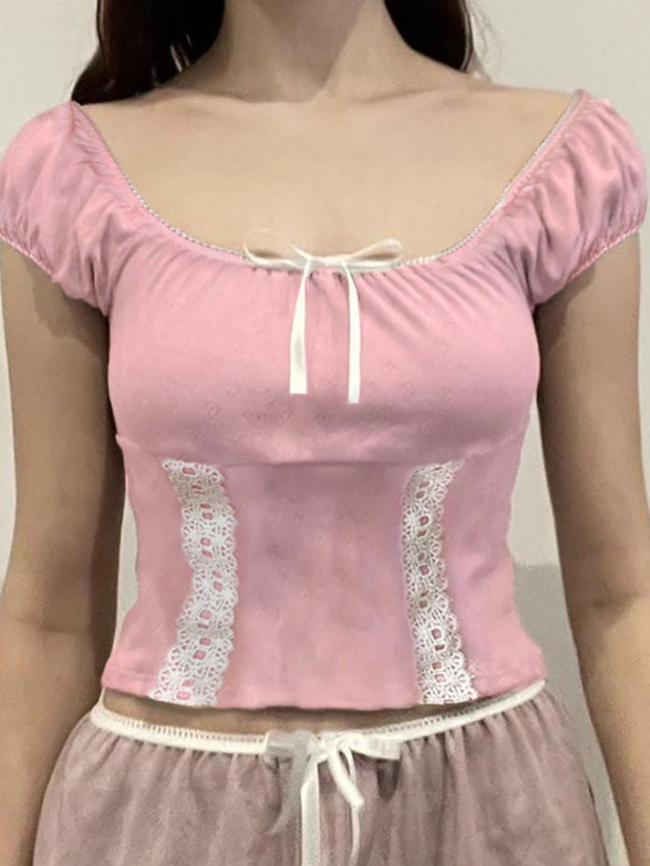 Heart Hollow Lace Bow Crop Top