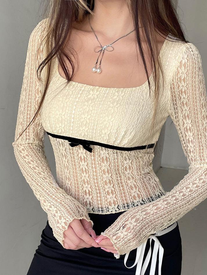 Lace Bow Long Sleeve Tee