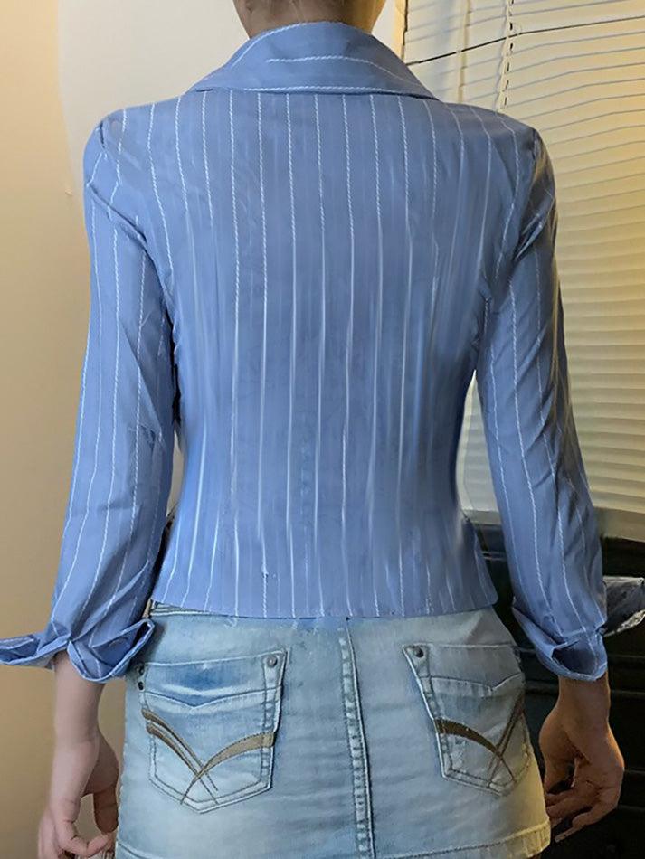 Blue Striped Collared Long Sleeve Shirt