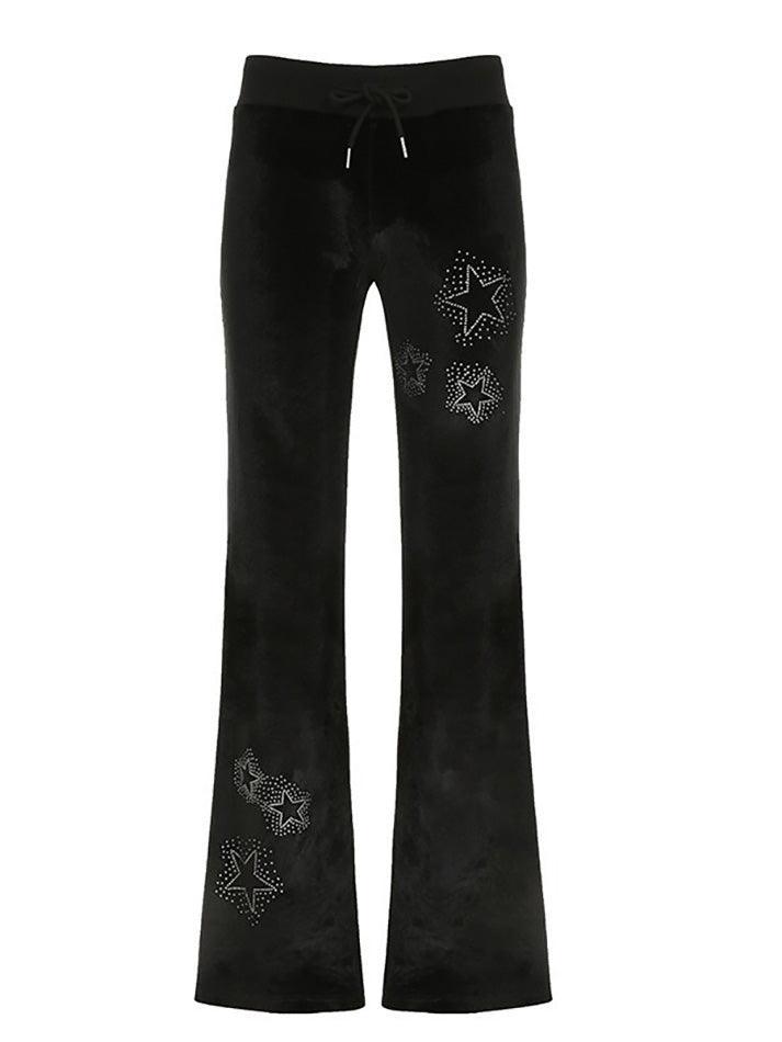 Star Rhinestone Low-Rise Tie Flared Pants