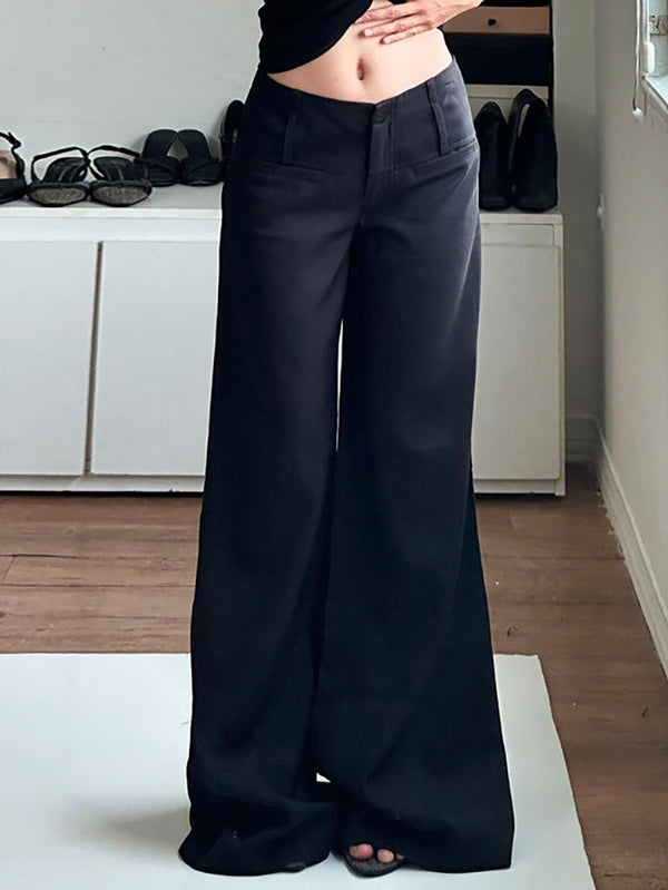 Solid Color Basic Low-Rise Wide-Leg Pants