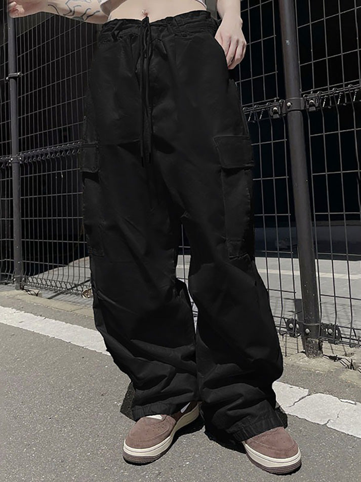 Drawstring Tie Low-Rise Multi-Pocket Cargo Pants