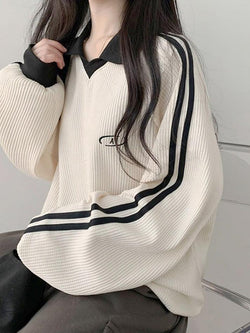 Contrast Color Casual Pullover Sweatshirt