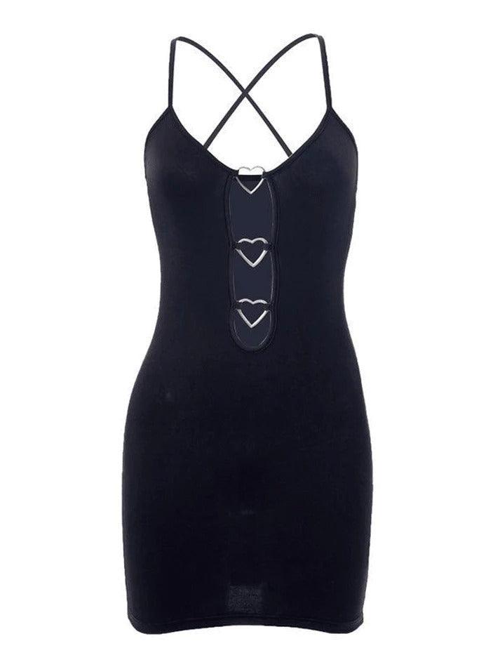 2024 Backless Heart Decor Mini Dress Black S in Dresses Online Store ...