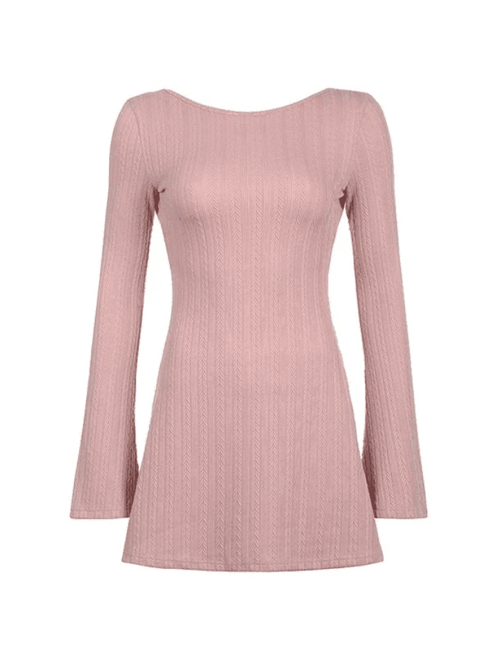 Backless Knitted Long Sleeve Mini Dress - AnotherChill