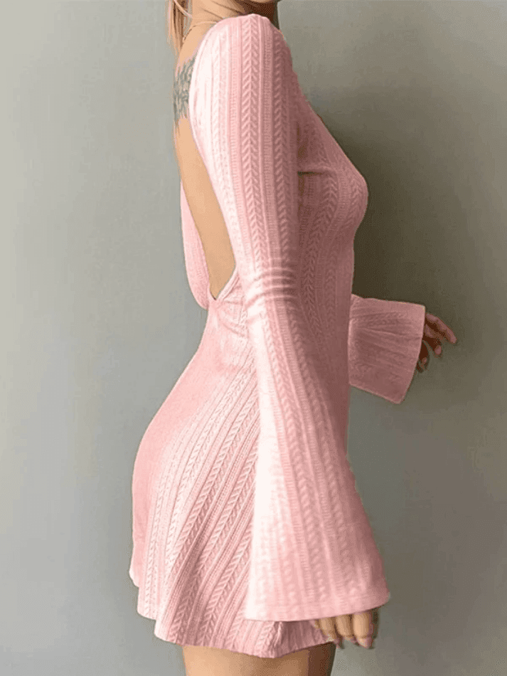 Backless Knitted Long Sleeve Mini Dress - AnotherChill