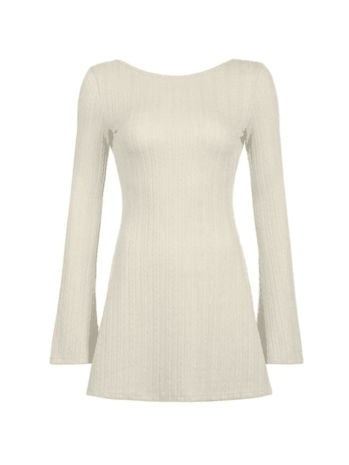 Backless Knitted Long Sleeve Mini Dress - AnotherChill