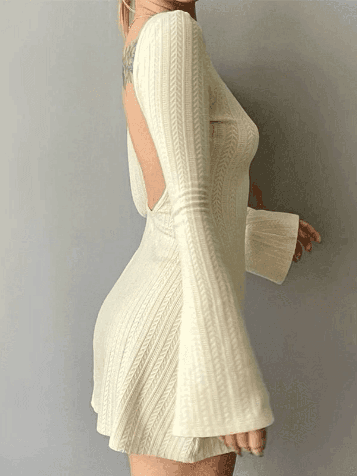 Backless Knitted Long Sleeve Mini Dress - AnotherChill