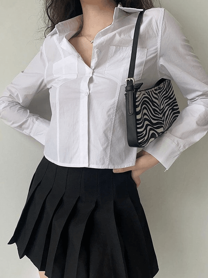 Basic Long Sleeve Button Blouse - AnotherChill