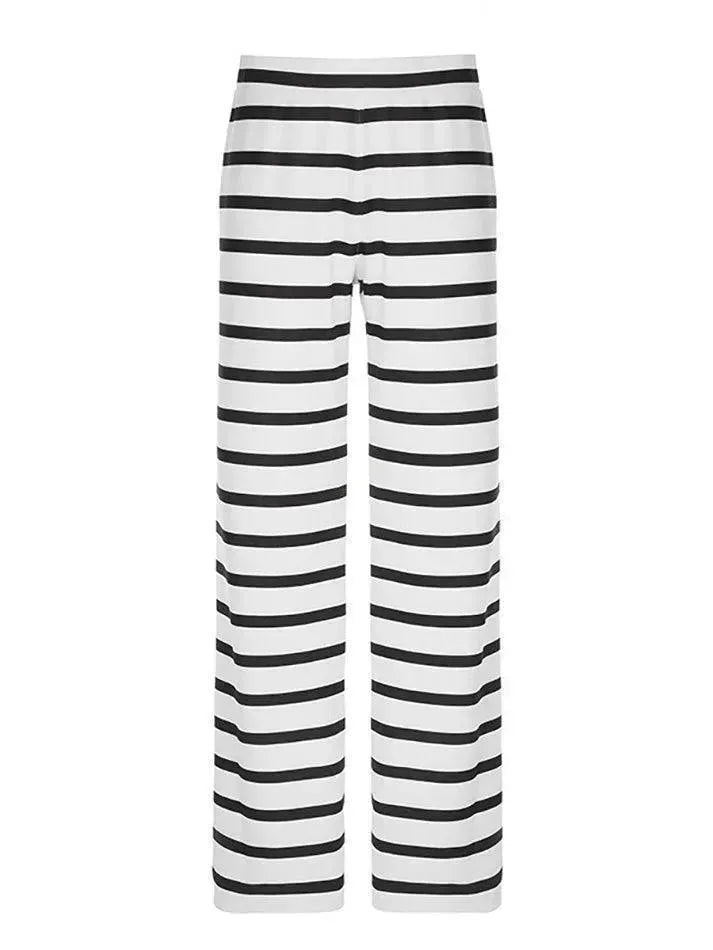 Basic Striped Knit Straight-Leg Pants - AnotherChill