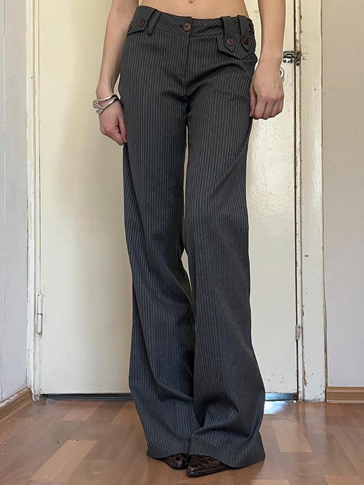 Vintage Low-Rise Striped Loose Straight-Leg Pants