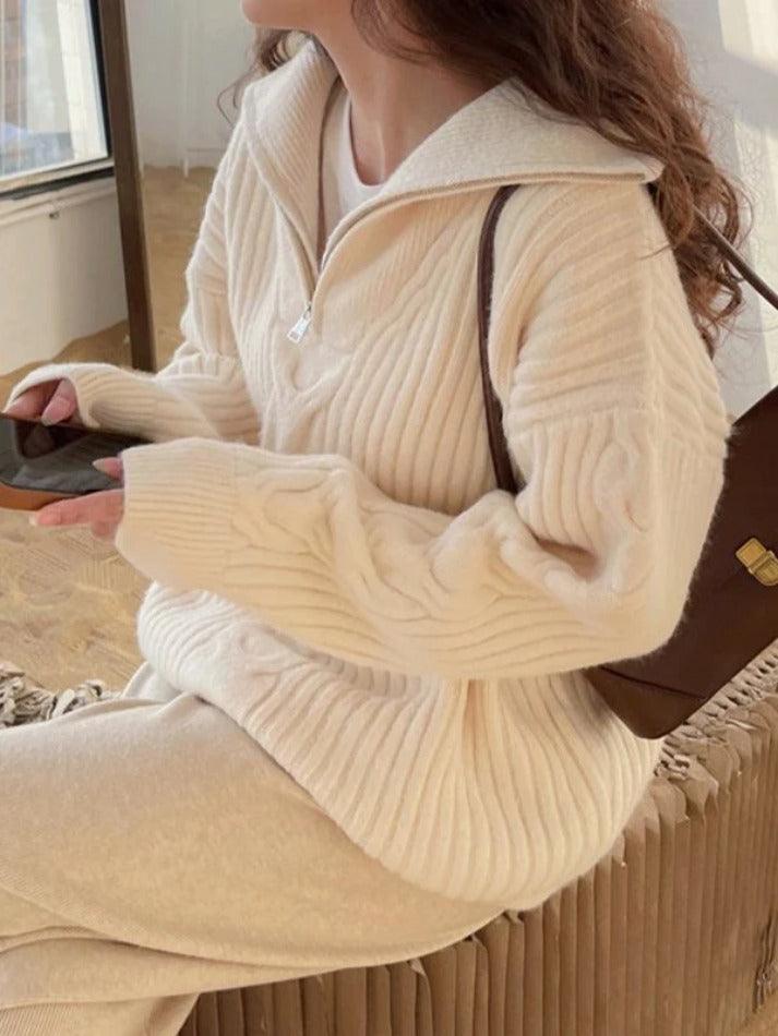 Beige Half Zip Pullover Sweater - AnotherChill