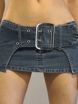 Belted Ultra Denim Cargo Mini Skirt - AnotherChill