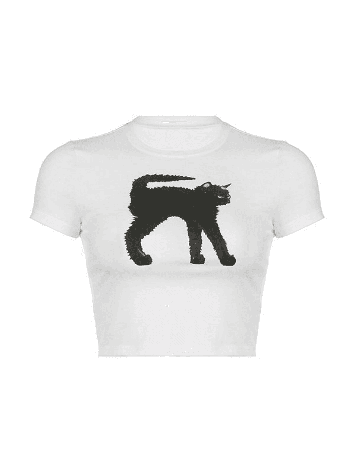 Black Cat Printed Crop Top - AnotherChill