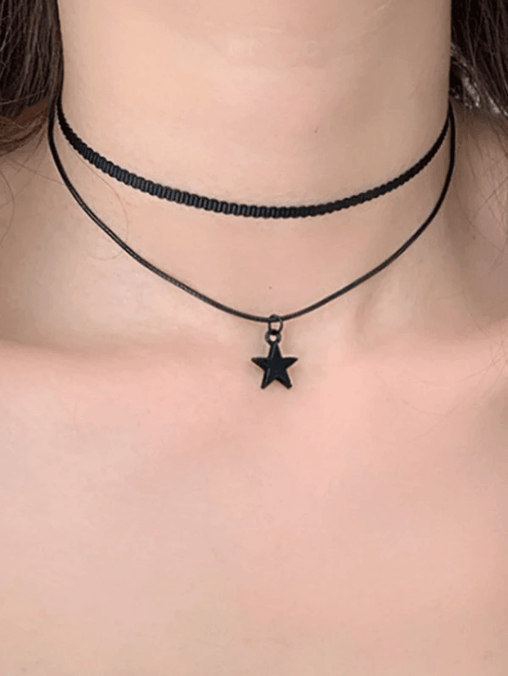 Black Star Double Layered Choker Necklace - AnotherChill