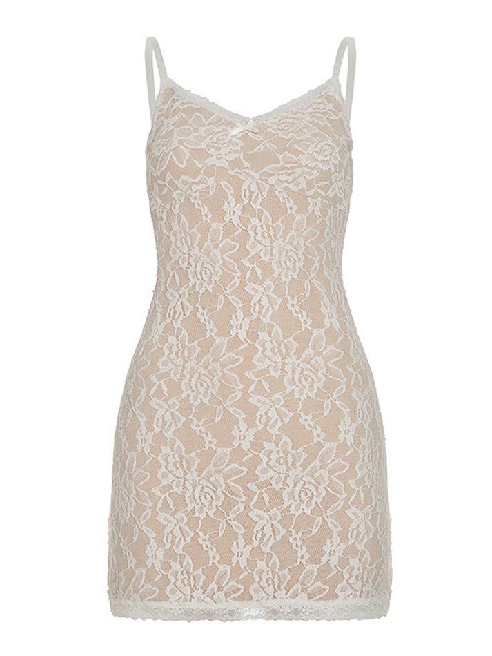 Bow Lace Layered V-Neck Cami Dress - AnotherChill