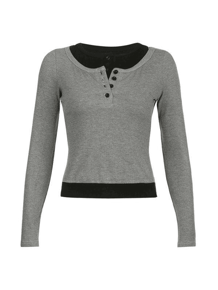 Buttoned Long Sleeve Knit Top - AnotherChill