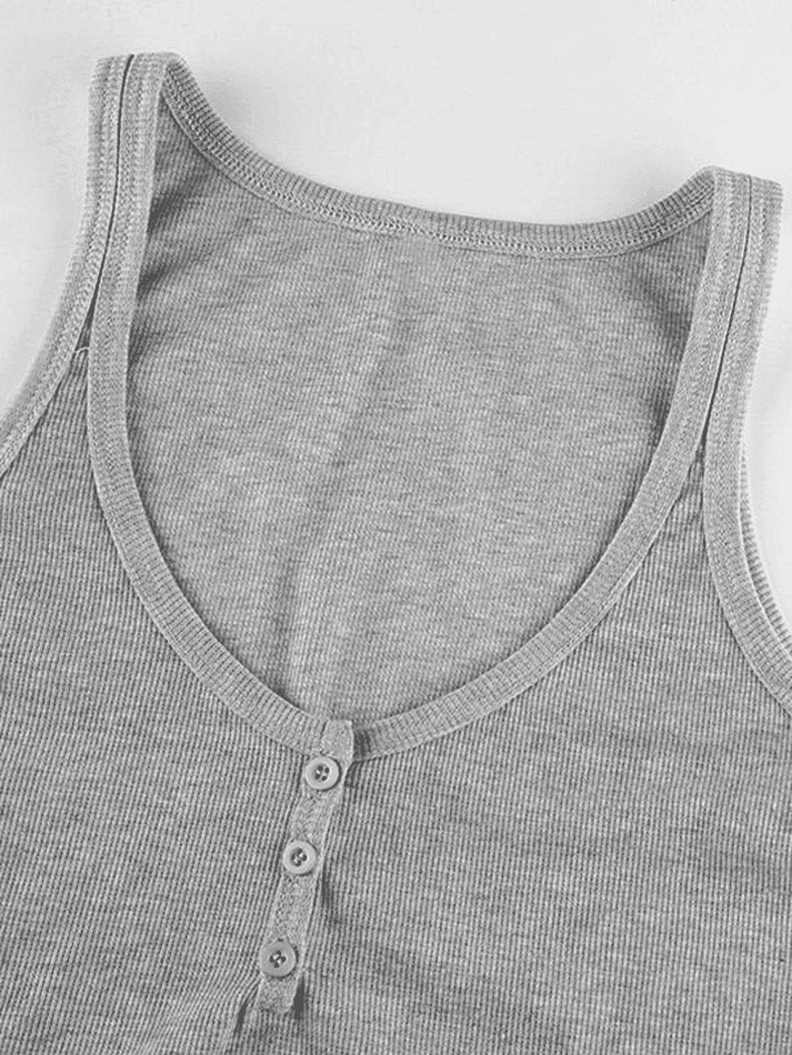 Buttoned Rib Crop Tank Top - AnotherChill