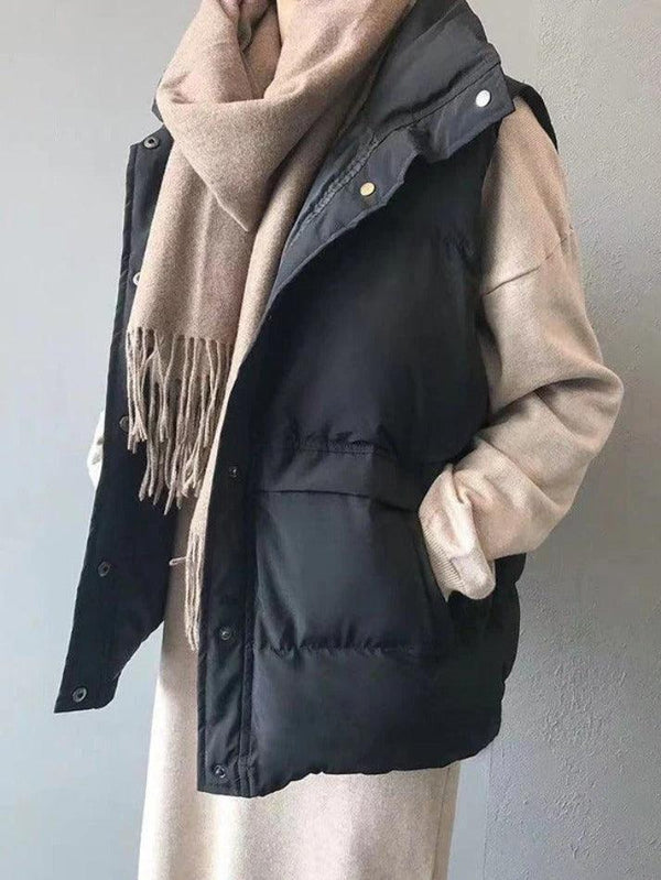 Buttoned Sleeveless Padded Down Jacket - AnotherChill