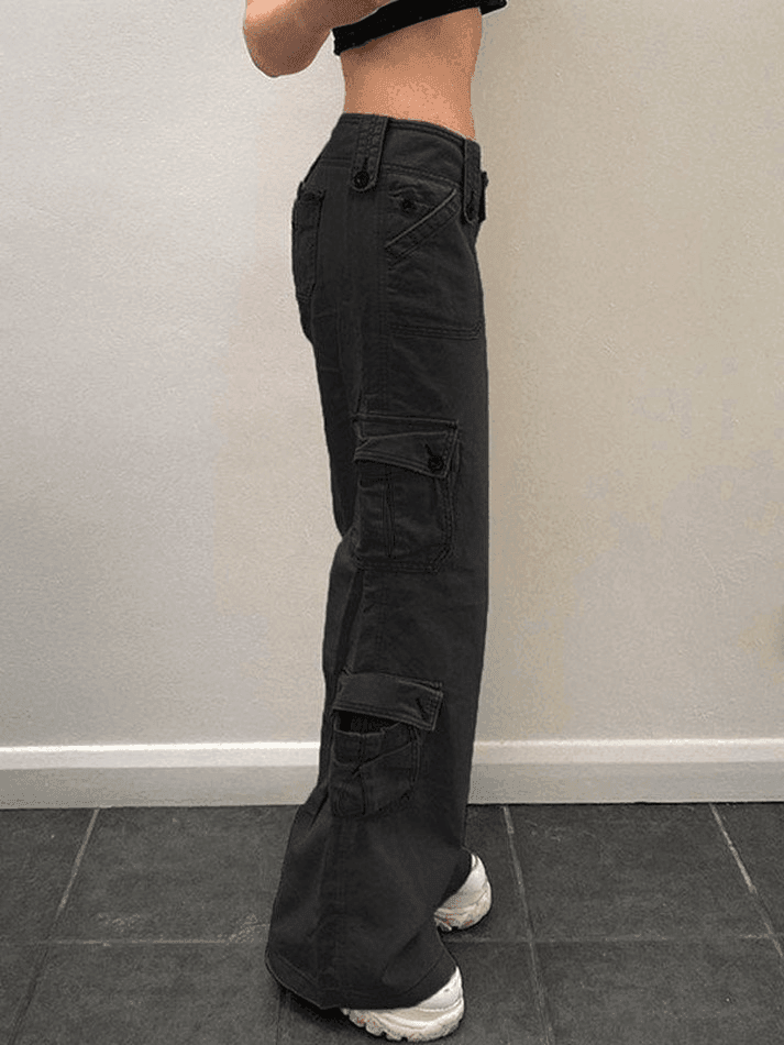 Buttoned Straight-Leg Cargo Jeans - AnotherChill