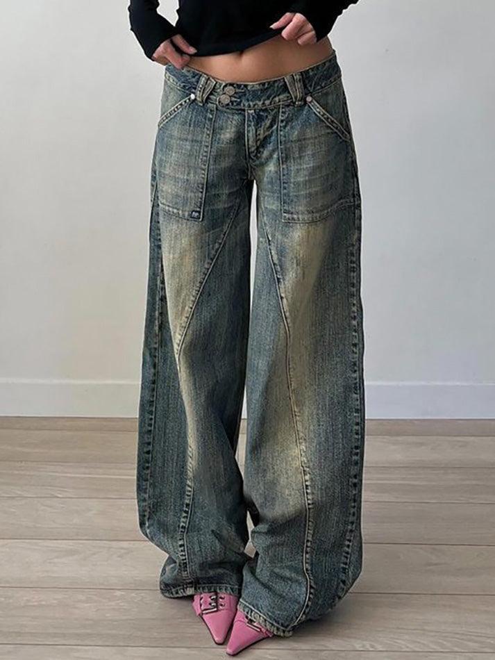 Distressed Irregular Dividing Line Pockets Cargo Jeans