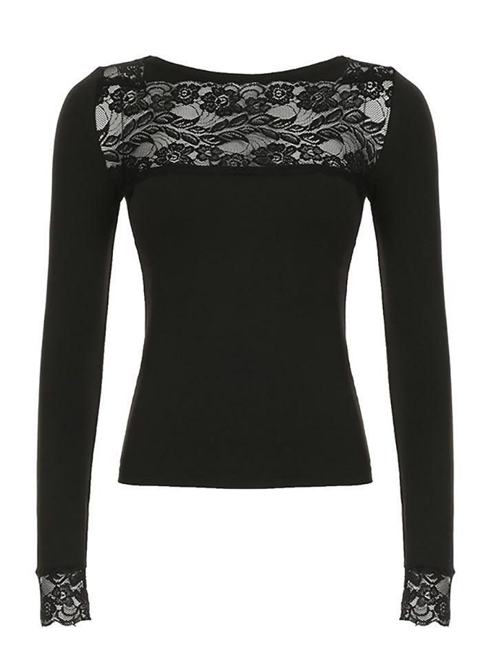 Lace Sheer Solid Color Long Sleeve Top