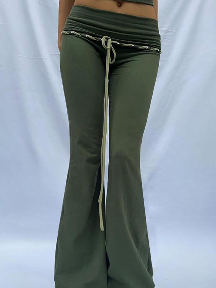 Drawstring Contrast Low-Rise Flared Pants