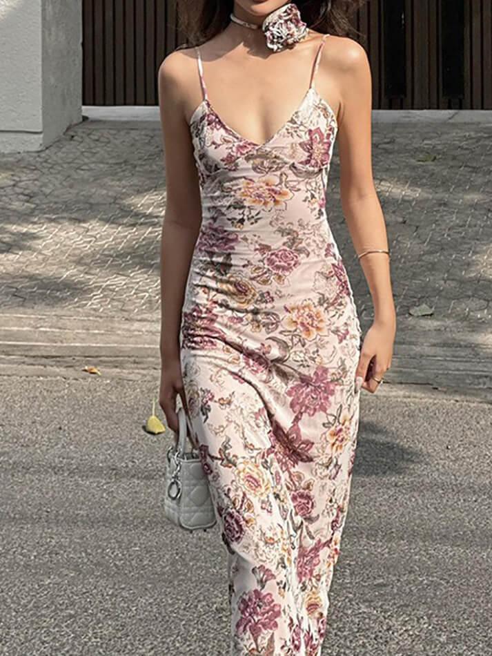 V-Neck Floral Cami Long Dress - AnotherChill