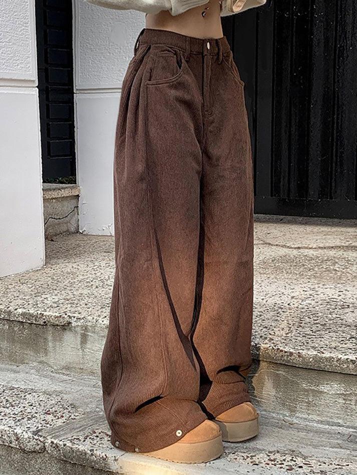 Button Low-Rise Straight-Leg Corduroy Pants