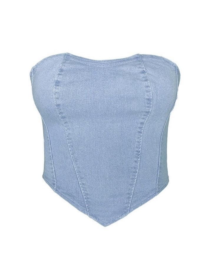 Vintage Denim Irregular Hem Corset Bandeau Top - AnotherChill