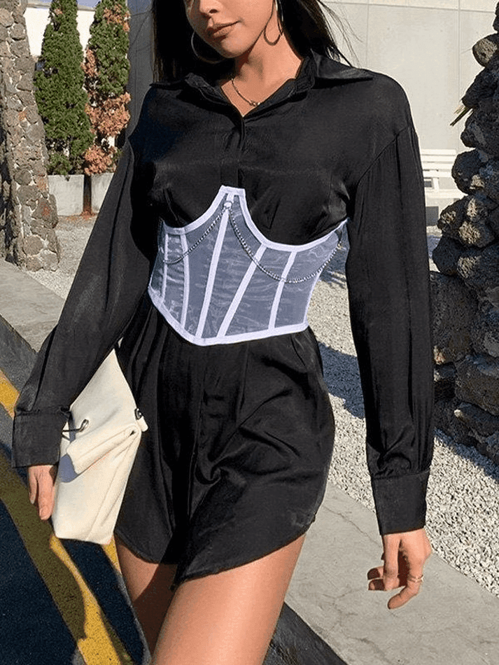 Chain Embellished Mesh Corset Top - AnotherChill