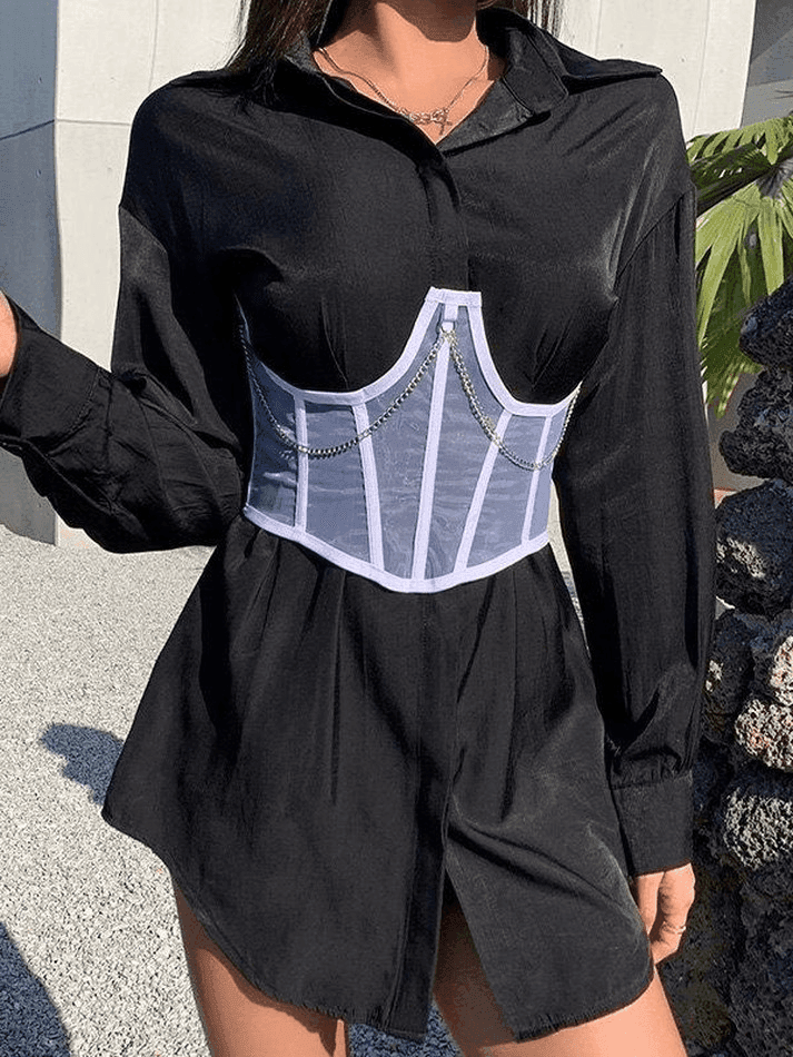 Chain Embellished Mesh Corset Top - AnotherChill