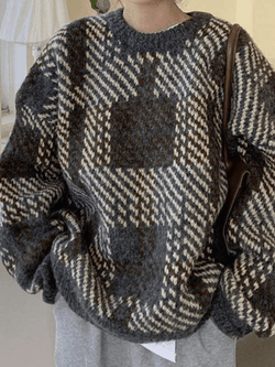 Checkered Pullover Knit Sweater - AnotherChill