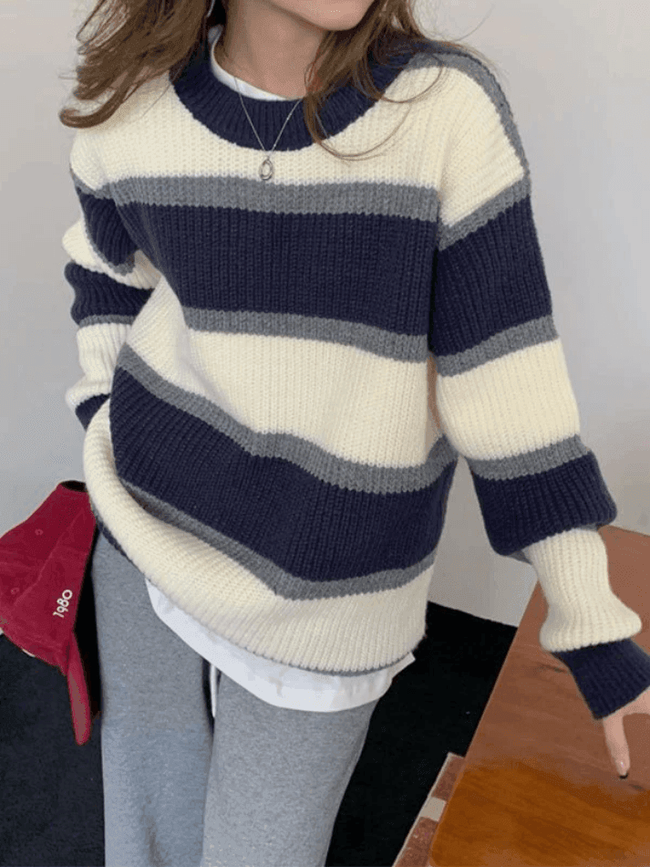 Color Block Striped Knit Sweater - AnotherChill