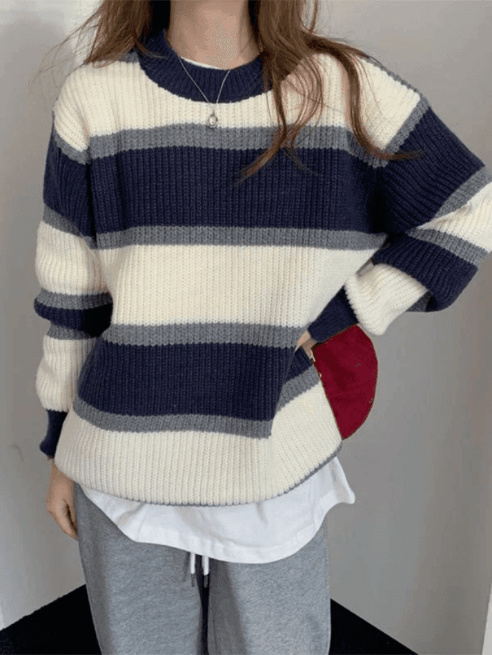 Color Block Striped Knit Sweater - AnotherChill