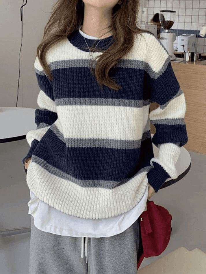 Color Block Striped Knit Sweater - AnotherChill