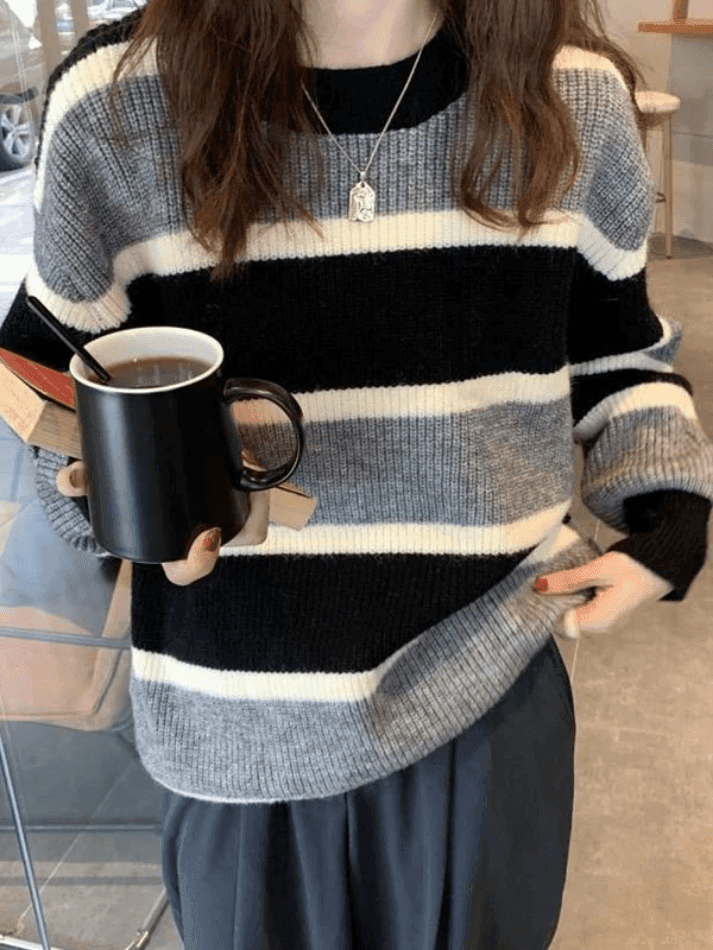 Color Block Striped Knit Sweater - AnotherChill