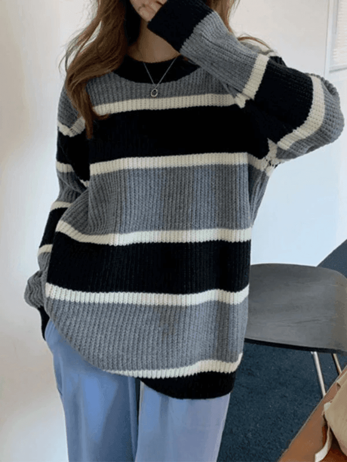 Color Block Striped Knit Sweater - AnotherChill