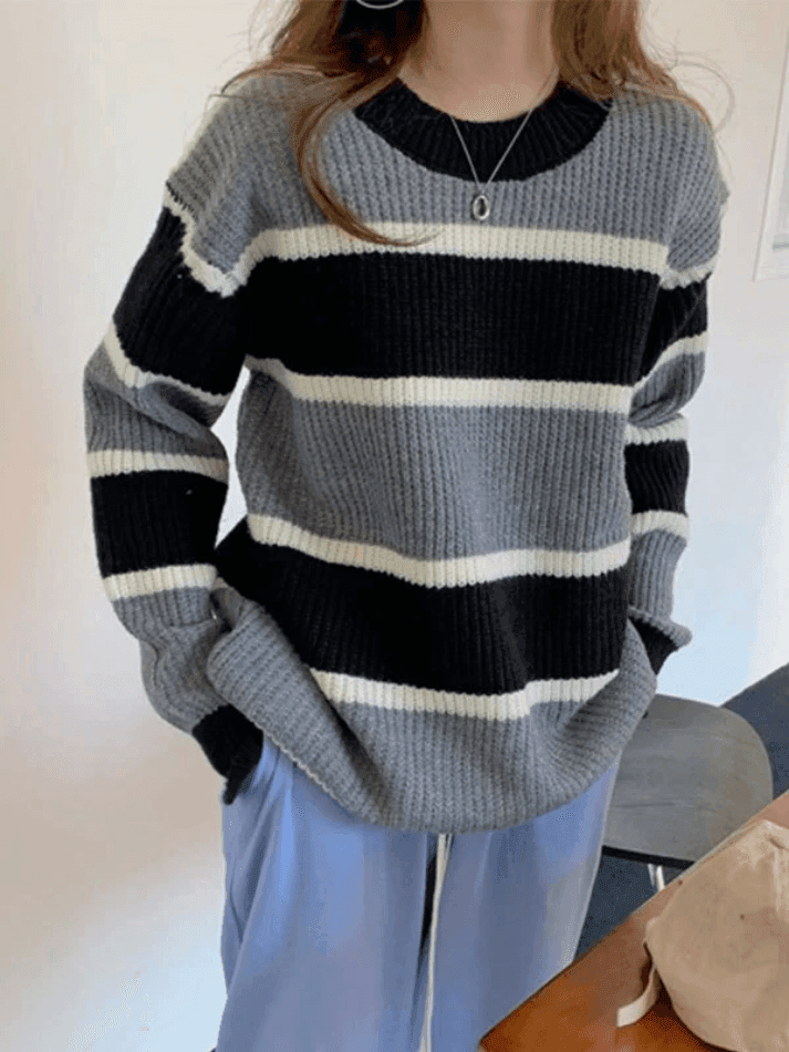 Color Block Striped Knit Sweater - AnotherChill