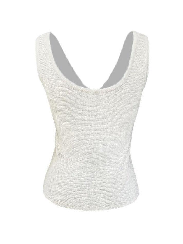 Contrast Color Stitching V Neck Bow Tank Top - AnotherChill