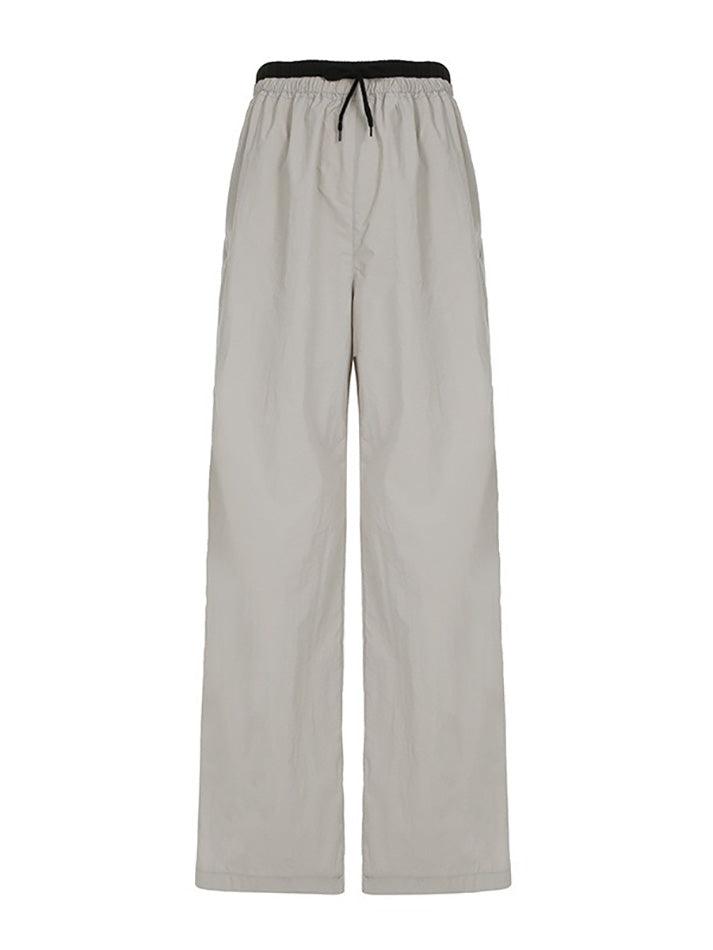 Contrast Drawstring Loose Straight-Leg Pants - AnotherChill