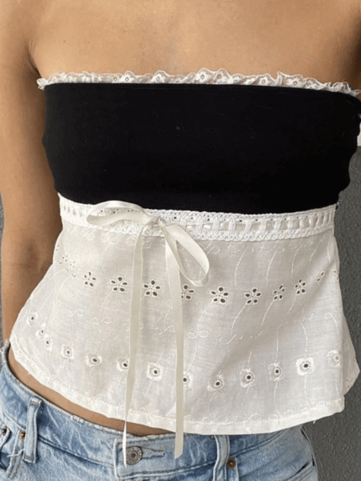 Contrast Lace Bandeau Crop Top - AnotherChill