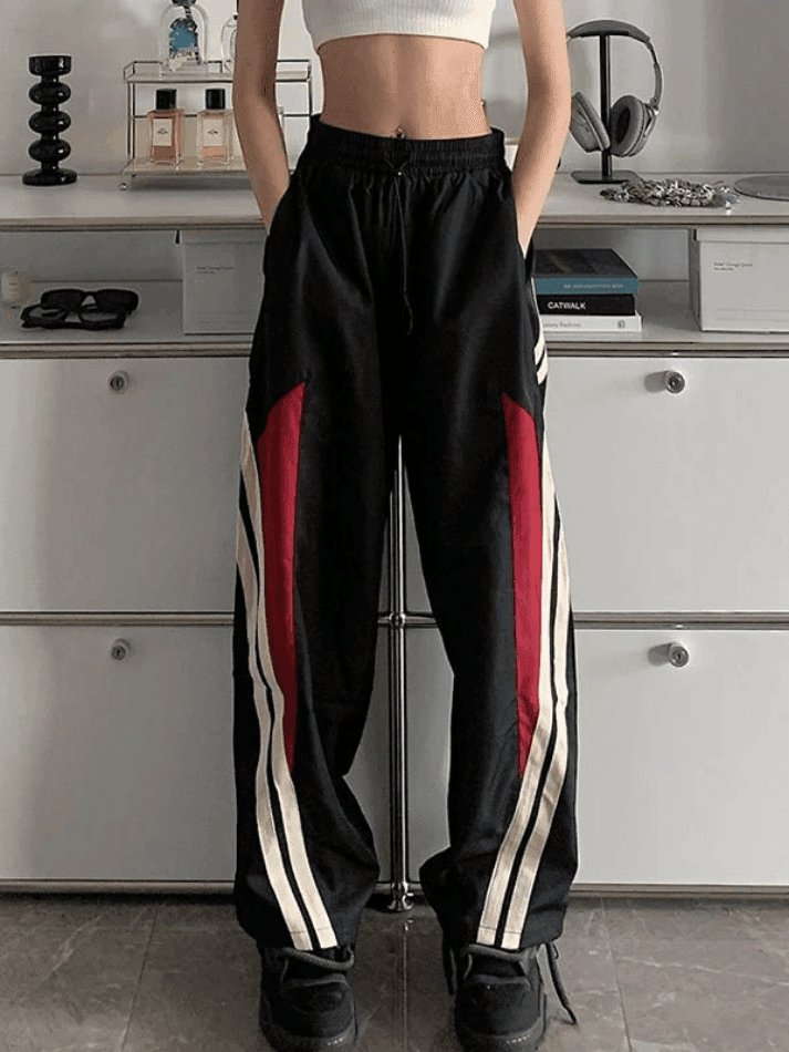 Contrast Paneled Black Baggy Sweatpants - AnotherChill