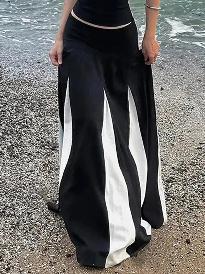 Contrast Patchwork Low-Rise Maxi Skirt - AnotherChill