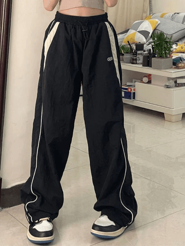 Contrast Piping Black Baggy Sweatpants - AnotherChill