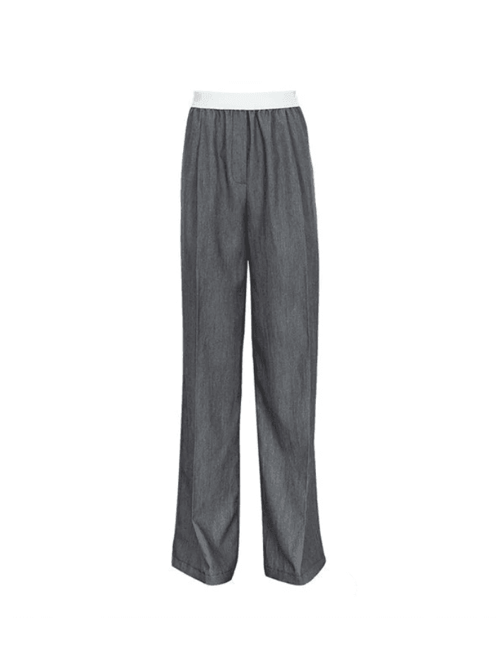 Contrast Waist Gray Baggy Tailored Pants - AnotherChill