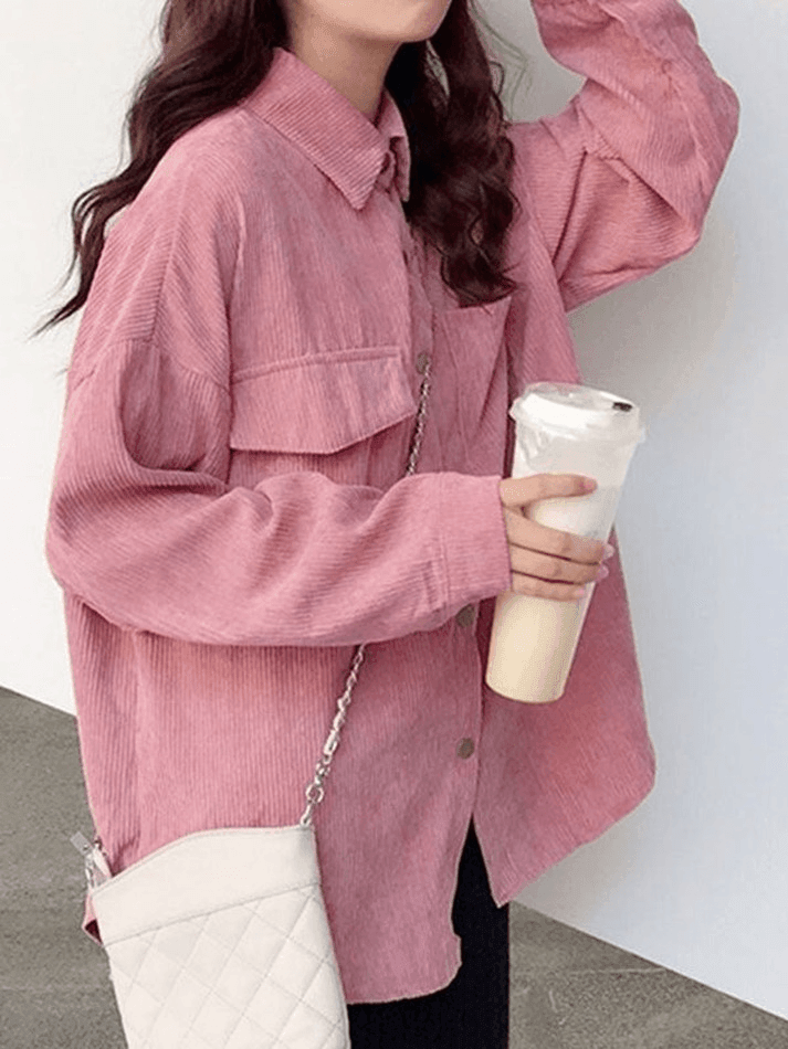 Corduroy Long Sleeve Button Blouse - AnotherChill