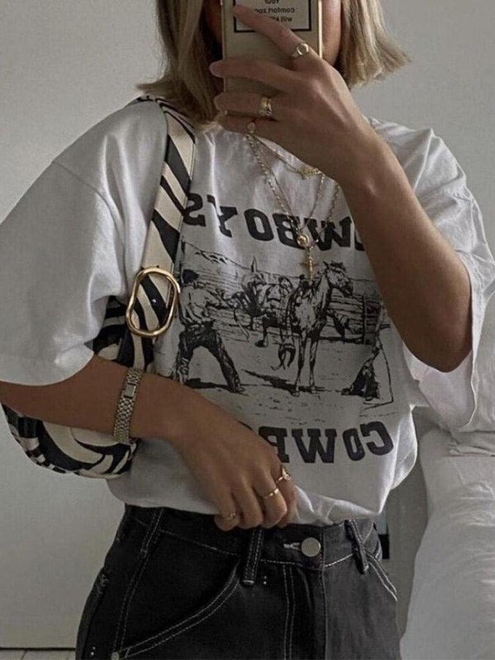 Cowboy Letter Print Tee - AnotherChill